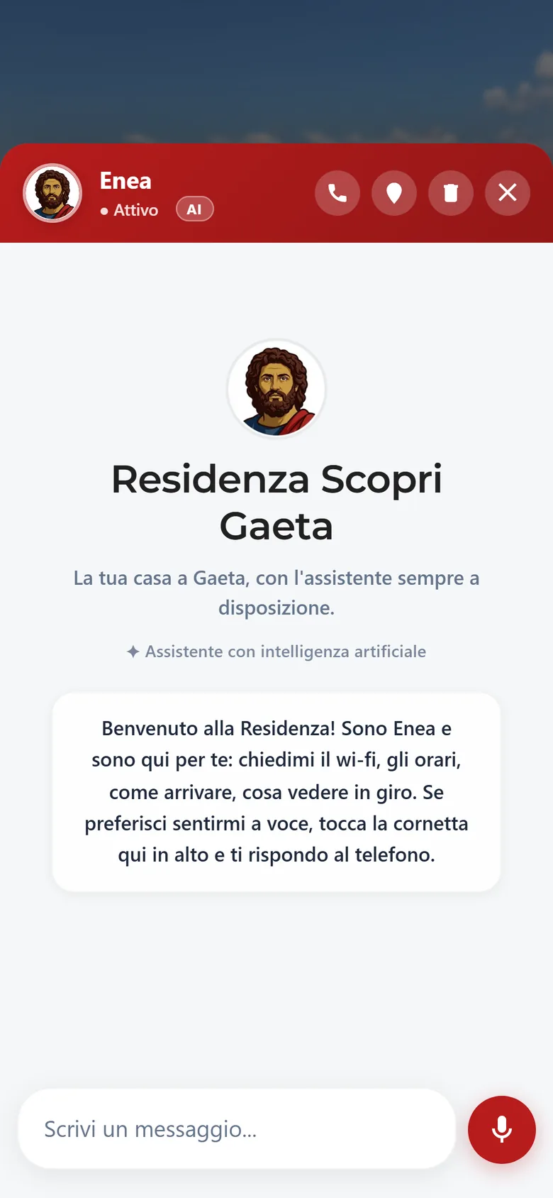 La chat di Enea dentro il WelcomeBook di una struttura