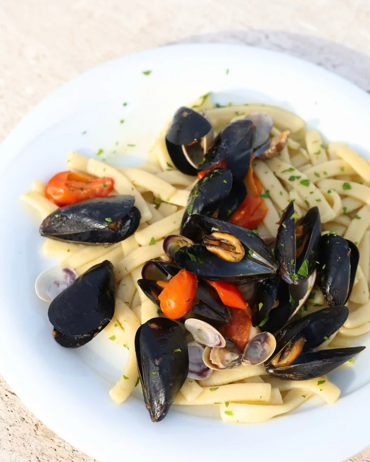 Seafood pasta with mussels and clams