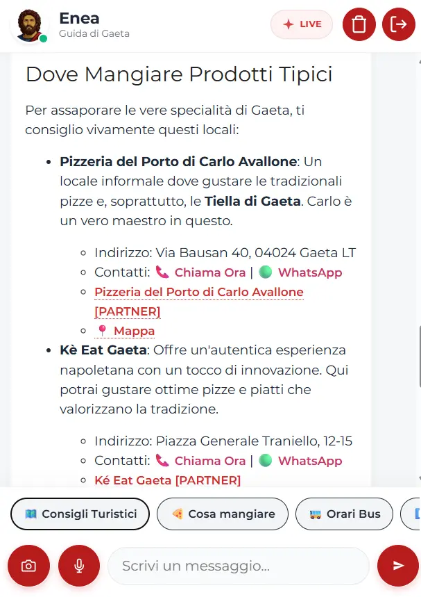 Immagine di Enea che suggerisce dove mangiare prodotti tipici di gaeta