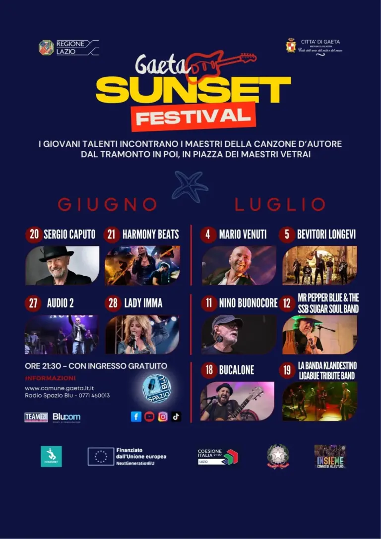 Gaeta sunset festival 2026 10 serate di musica gratis al tramonto