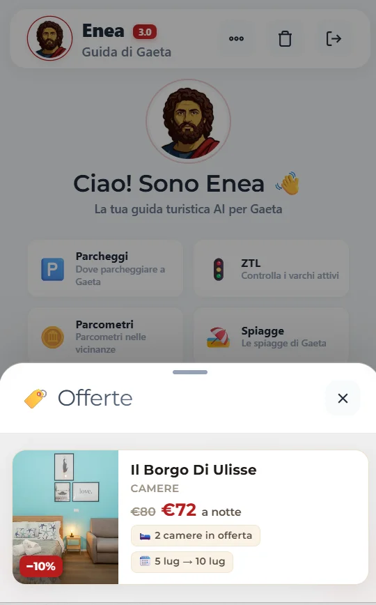 Un'offerta flash nella chat di Enea: una camera scontata a Gaeta