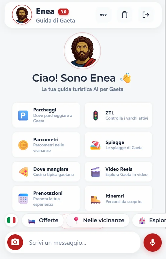 Il chip Offerte nella chat di Enea, la guida turistica AI di Gaeta