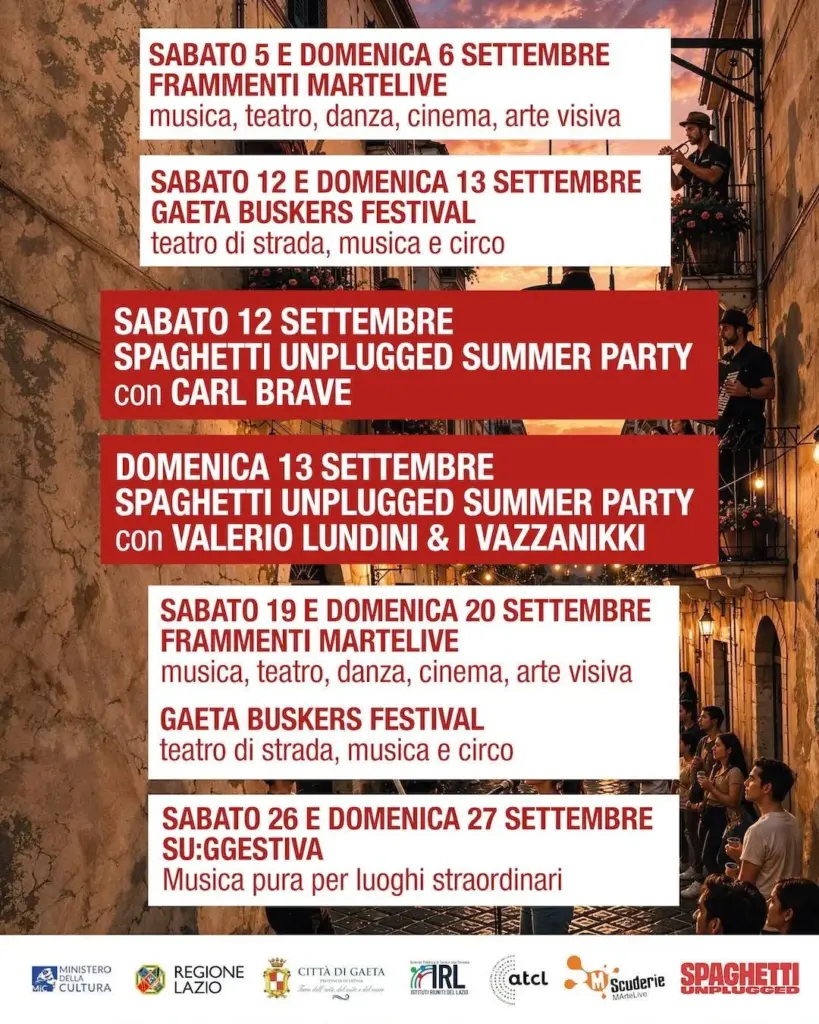 Programma weekend per weekend di Gaeta Città dei Festival, settembre 2026