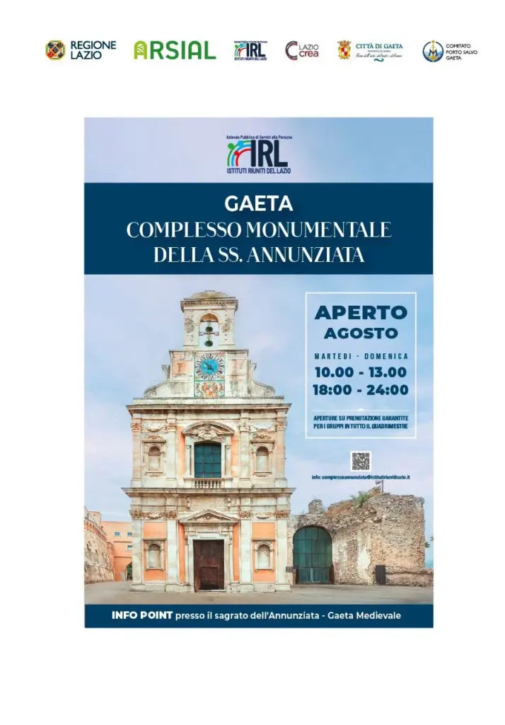 Il Complesso monumentale della SS. Annunziata a Gaeta aperto ad agosto, martedi-domenica