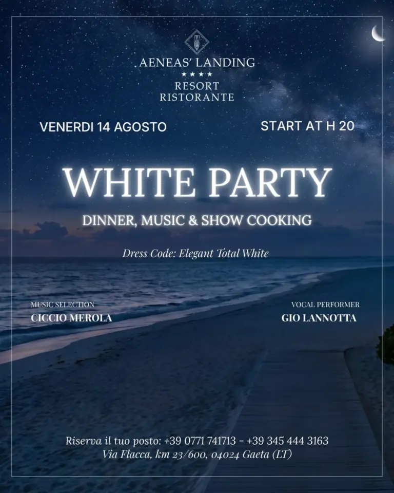 White Party all’Aeneas’ Landing: dinner, music & show cooking